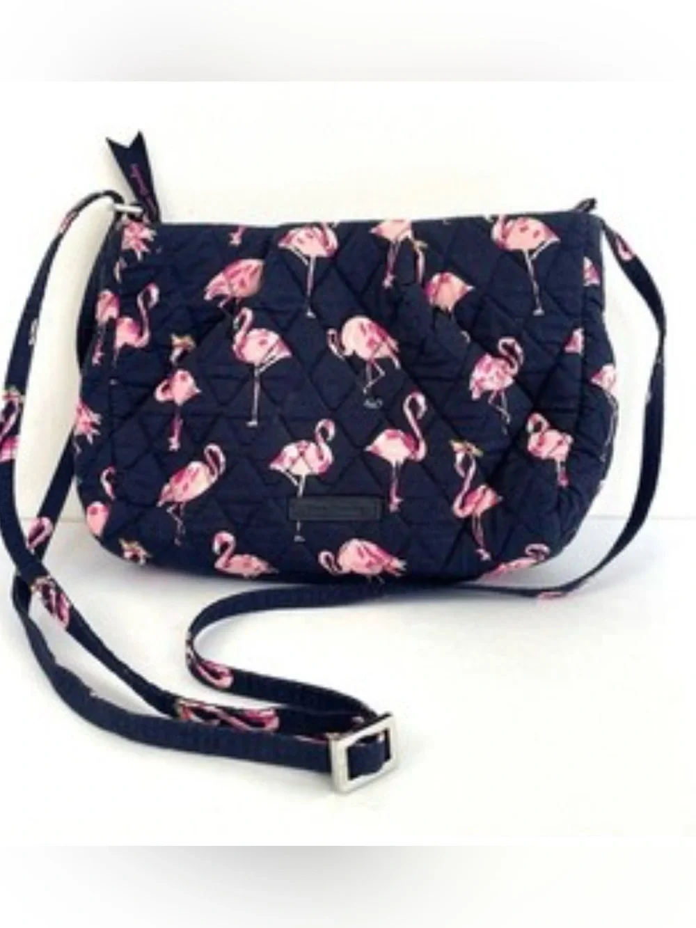 Vera Bradley Flamingo Fiesta Quilted Crossbody in Navy with Pink Flamingo Print